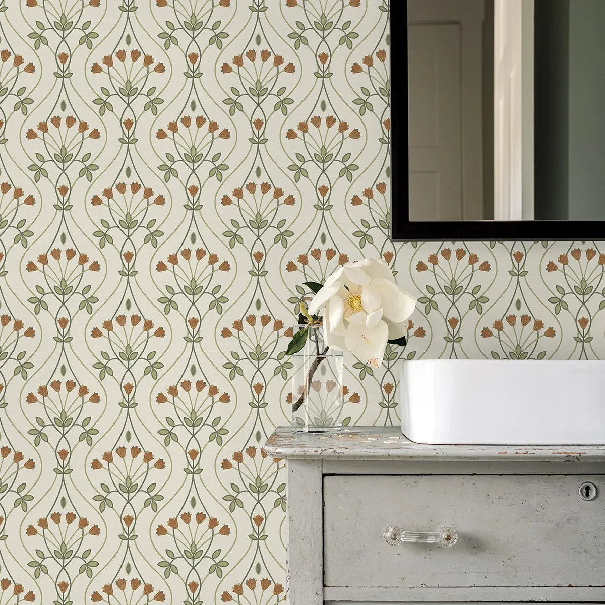 A-Street Prints Dard Green Tulip Ogee Wallpaper - SKU 2970-26146