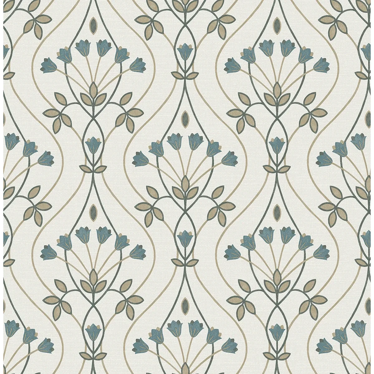 2970-26145 | Dard Teal Tulip Ogee Wallpaper