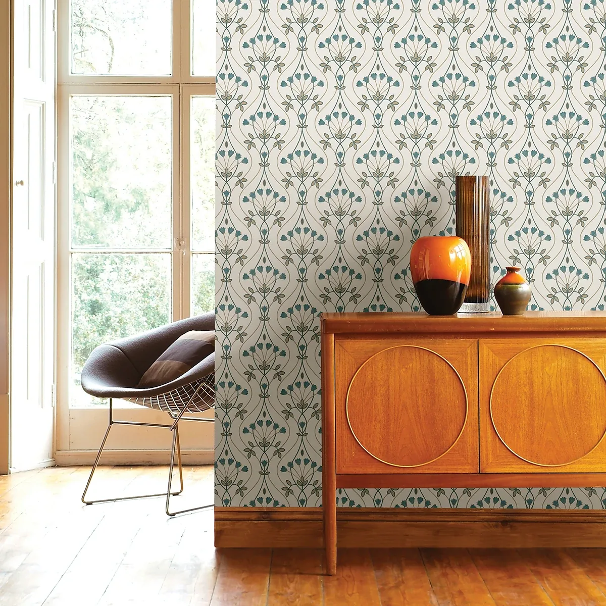 A-Street Prints Dard Teal Tulip Ogee Wallpaper - SKU 2970-26145