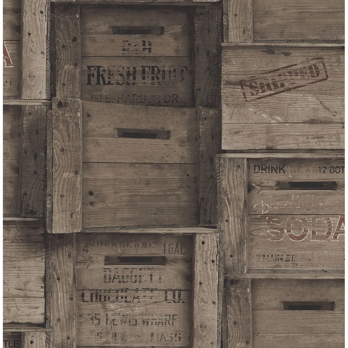 A-Street Prints Dark Grey Wood Crates Wallpaper - SKU 2701-22350