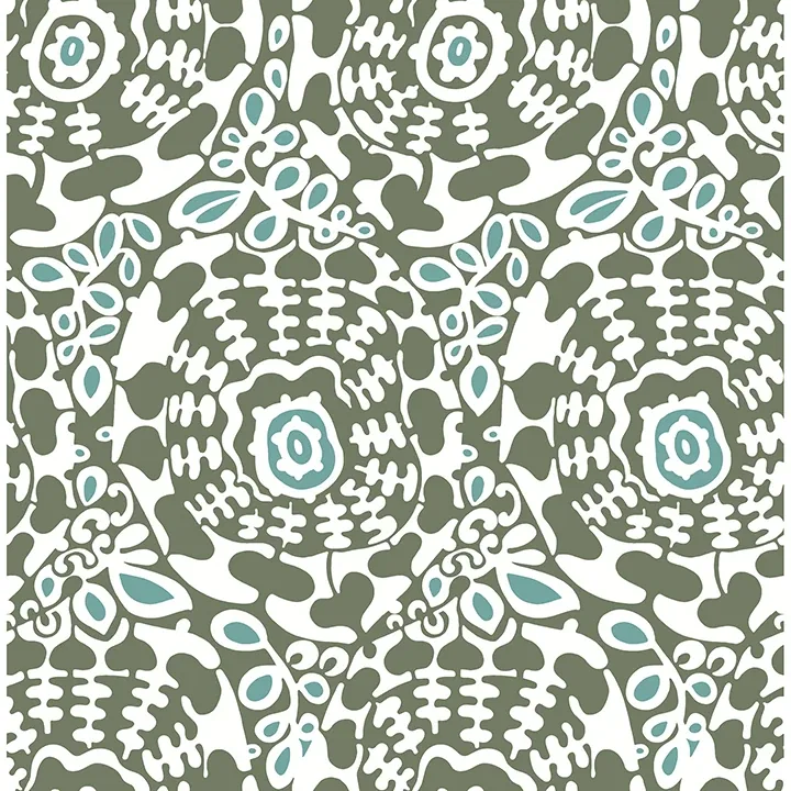 4122-27040 | Divine Green Abstract Medallion Wallpaper