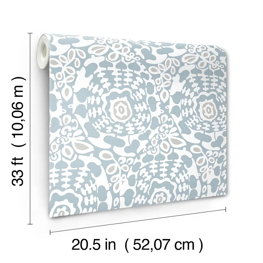 A-Street Prints Divine Light Blue Abstract Medallion Wallpaper - SKU 4122-27039