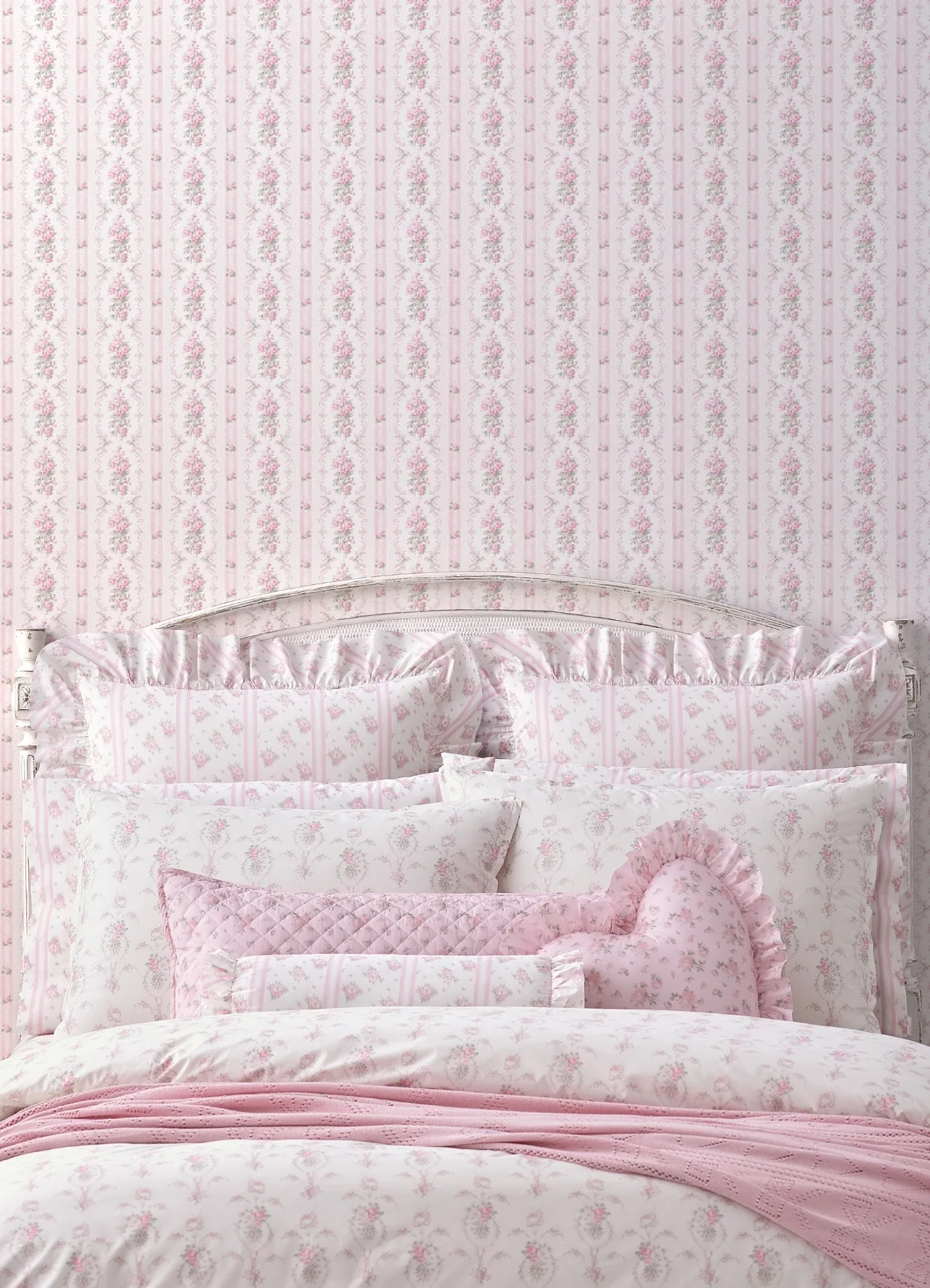A-Street Prints Dreamy Days Pink Parfait Stripe & Floral Wallpaper - SKU AST6086