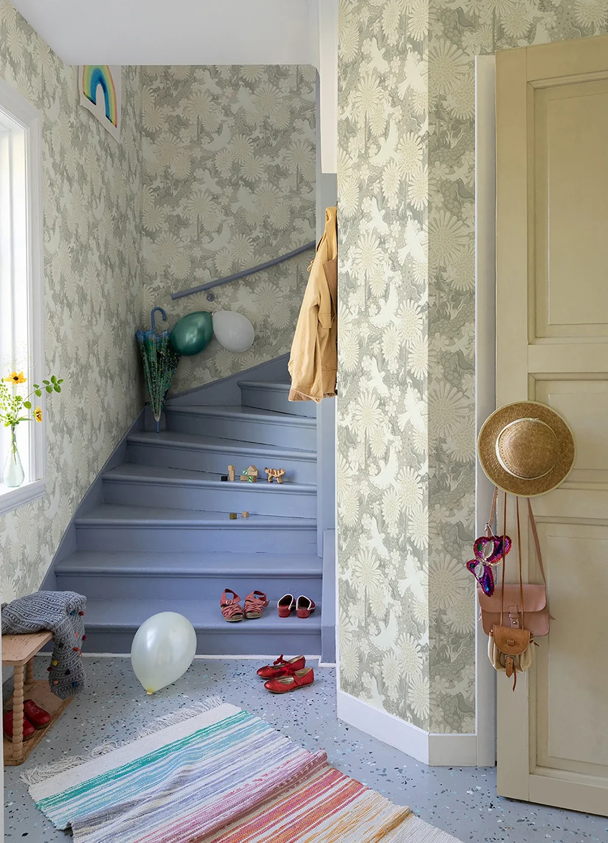 A-Street Prints Drömma Light Grey Songbirds and Sunflowers Wallpaper - SKU 4111-63011