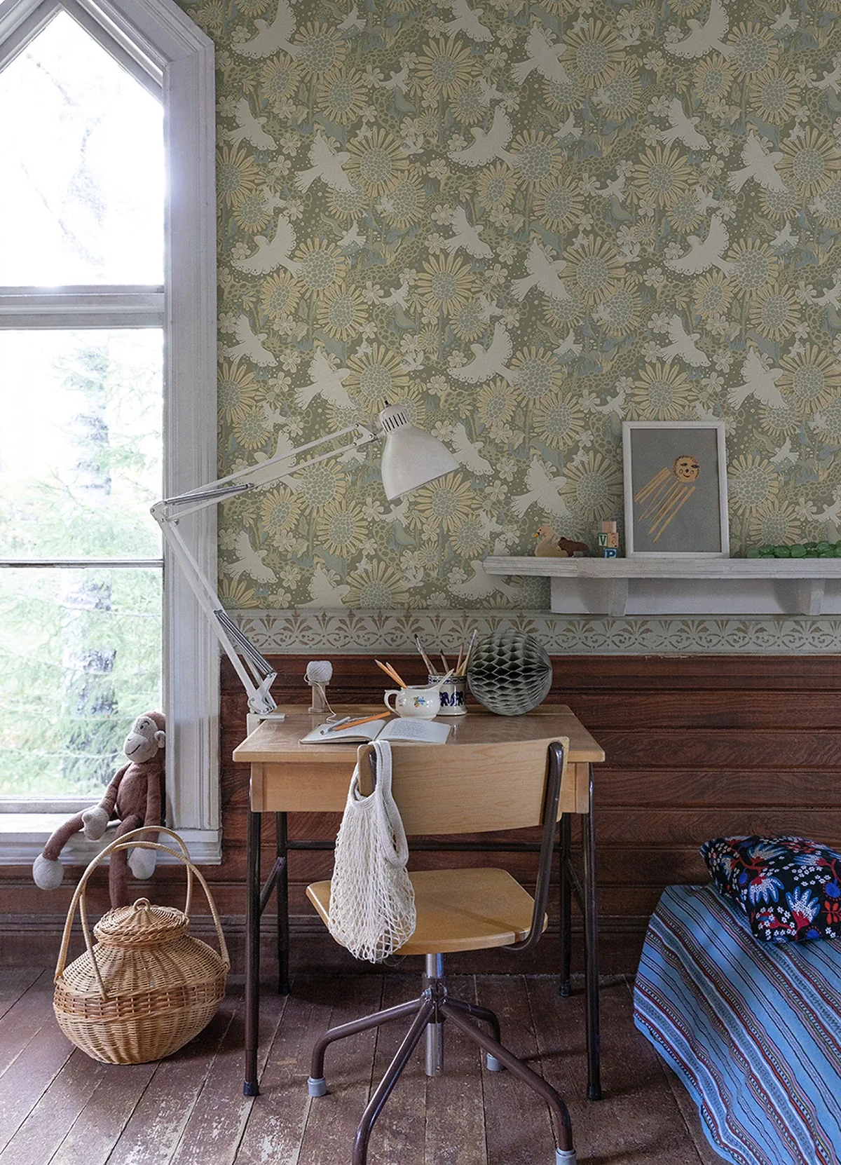 A-Street Prints Drömma Sage Songbirds and Sunflowers Wallpaper - SKU 4111-63009
