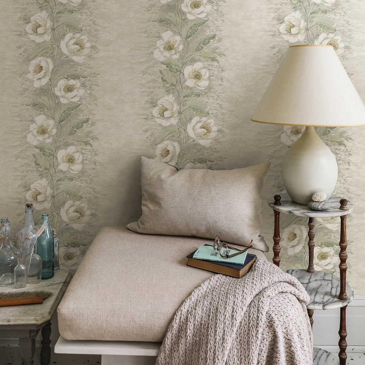 A-Street Prints Dutch Garland Timeless Grey Gardenia Stripe Wallpaper - SKU AST4069