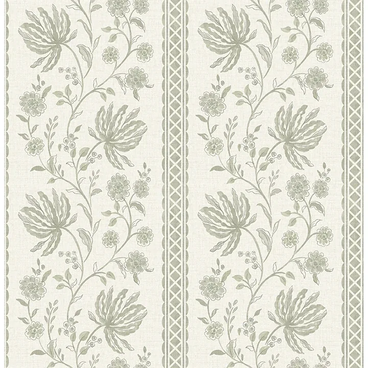 AST6349 | Edgemoor Sage Jacobean Stripe Wallpaper