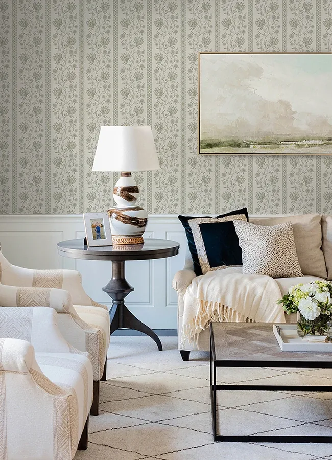 A-Street Prints Edgemoor Sage Jacobean Stripe Wallpaper - SKU AST6349