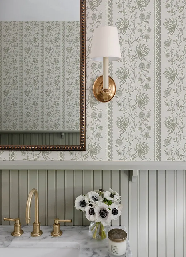 A-Street Prints Edgemoor Sage Jacobean Stripe Wallpaper - SKU AST6349