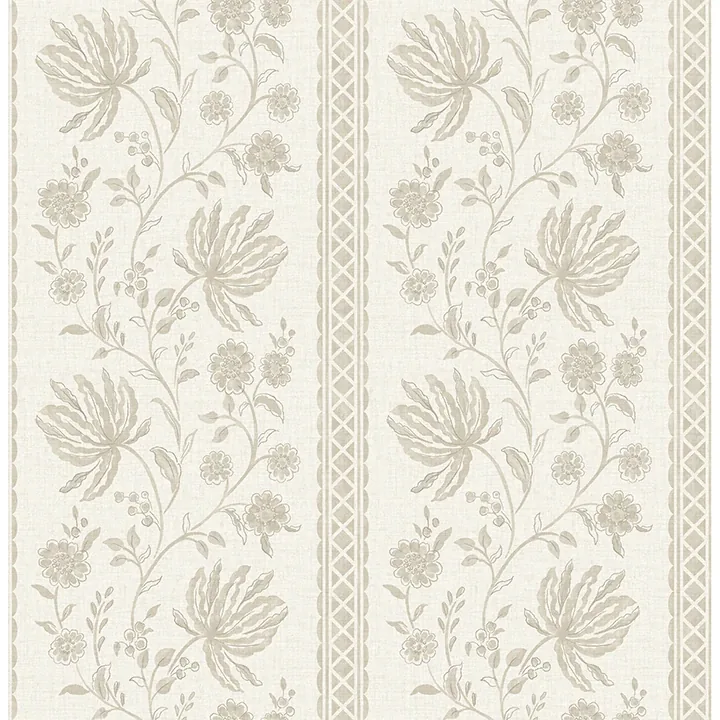 A-Street Prints Edgemoor Taupe Jacobean Stripe Wallpaper - SKU AST6350