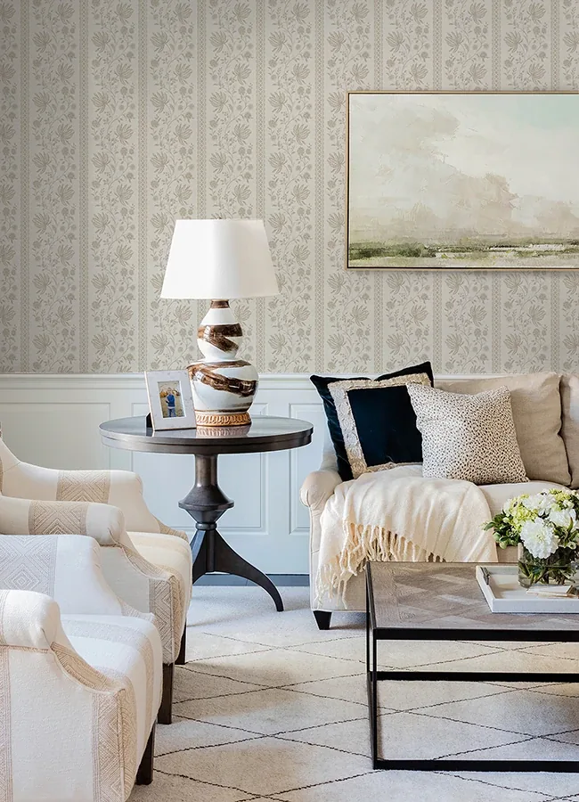 A-Street Prints Edgemoor Taupe Jacobean Stripe Wallpaper - SKU AST6350