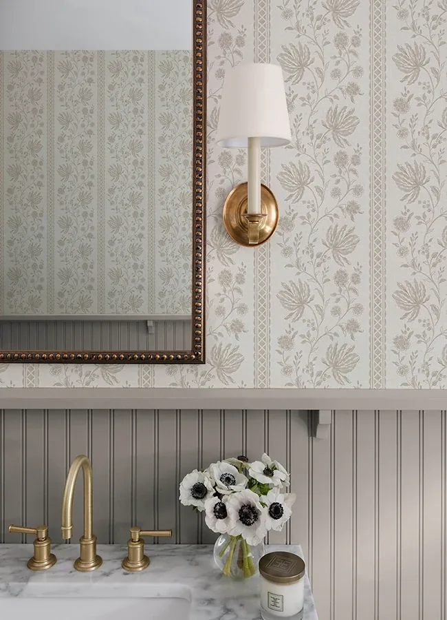 A-Street Prints Edgemoor Taupe Jacobean Stripe Wallpaper - SKU AST6350