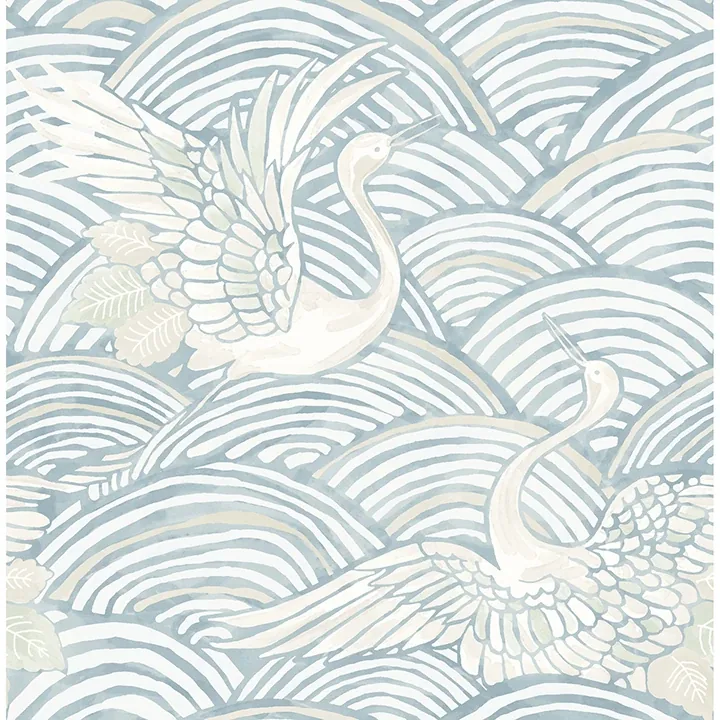 4172-27498 | Egret Sky Blue Tidal Dance Wallpaper