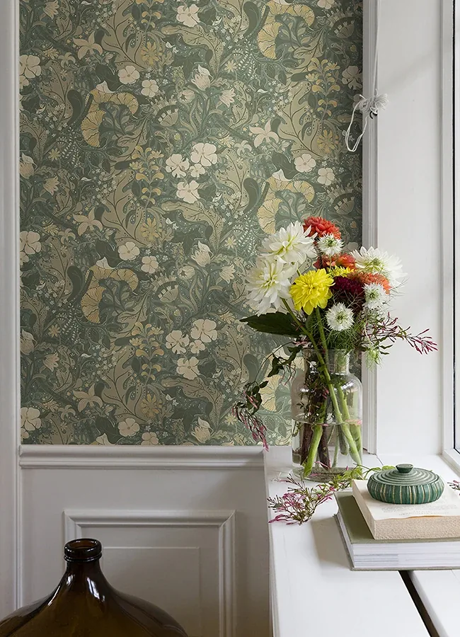 A-Street Prints Elise Sea Green Nouveau Gardens Wallpaper - SKU 4080-83104