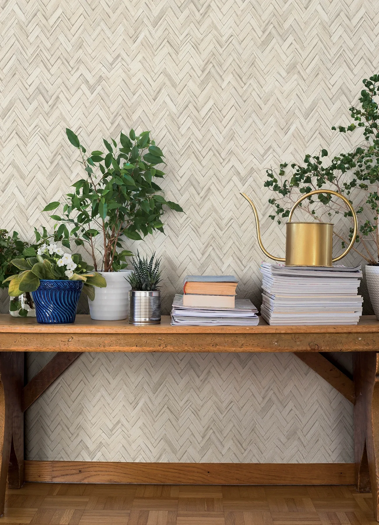 A-Street Prints Ellery Beige Herringbone Wallpaper - SKU 4202-410372
