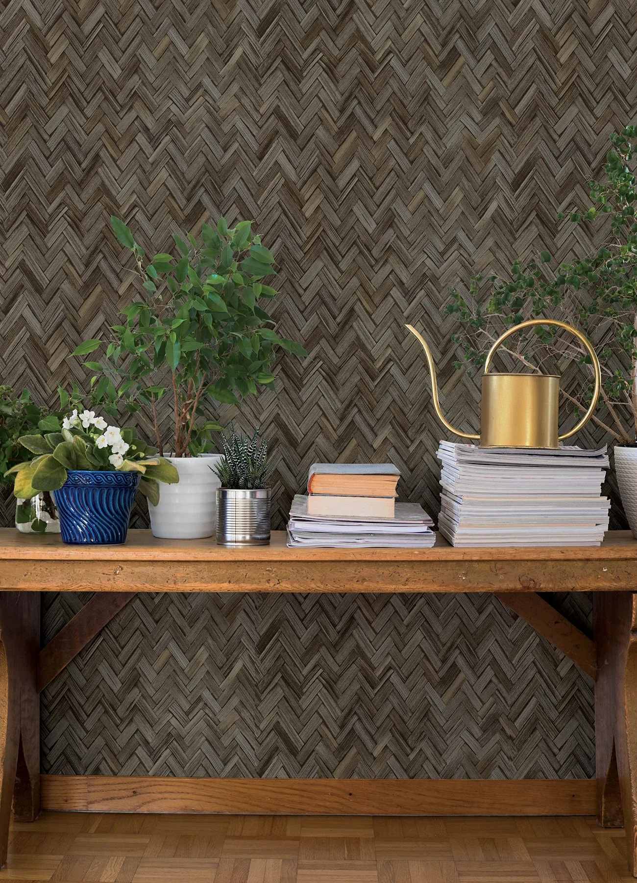 A-Street Prints Ellery Charcoal Herringbone Wallpaper - SKU 4202-410358