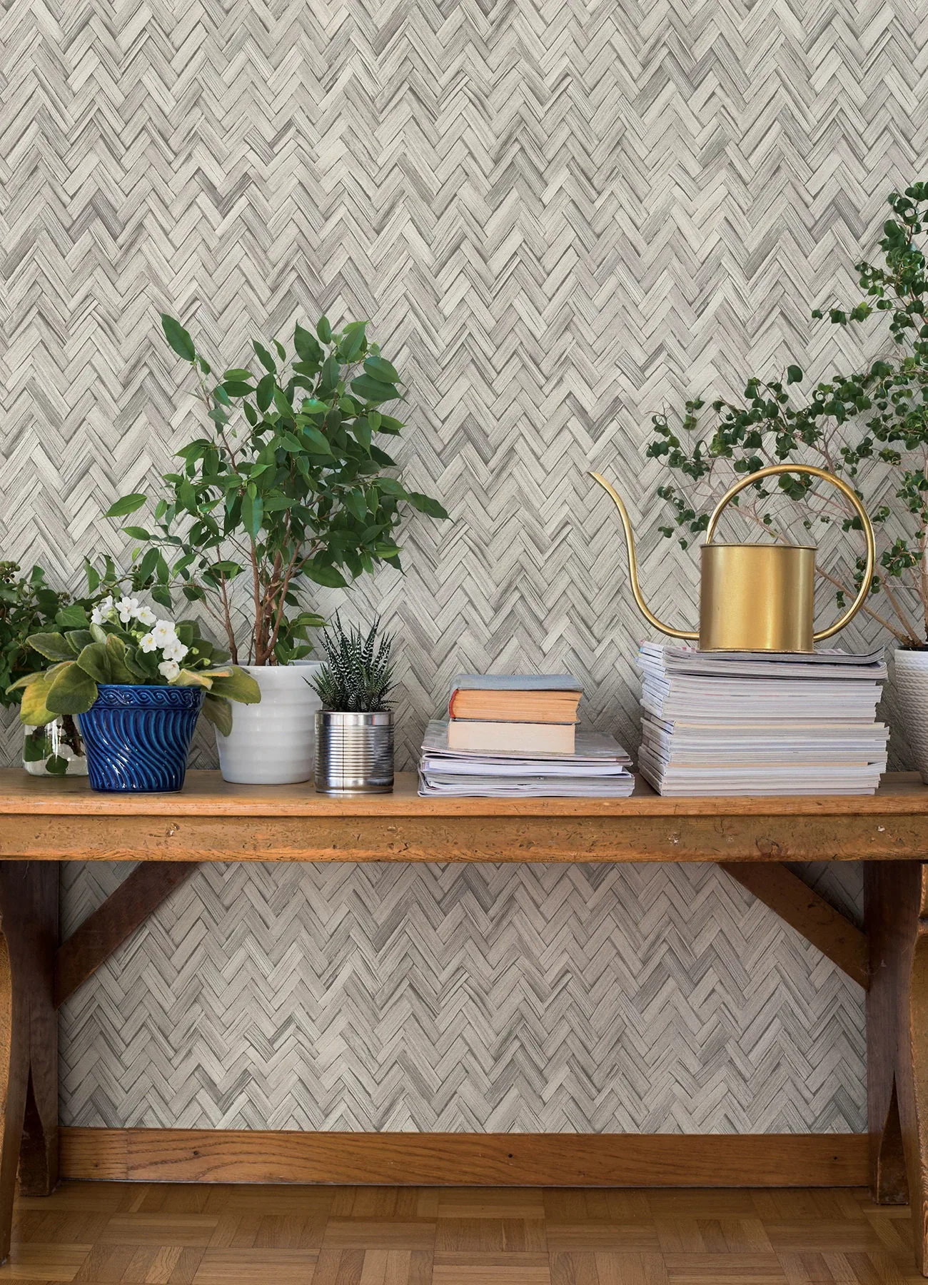 A-Street Prints Ellery Light Grey Herringbone Wallpaper - SKU 4202-410365