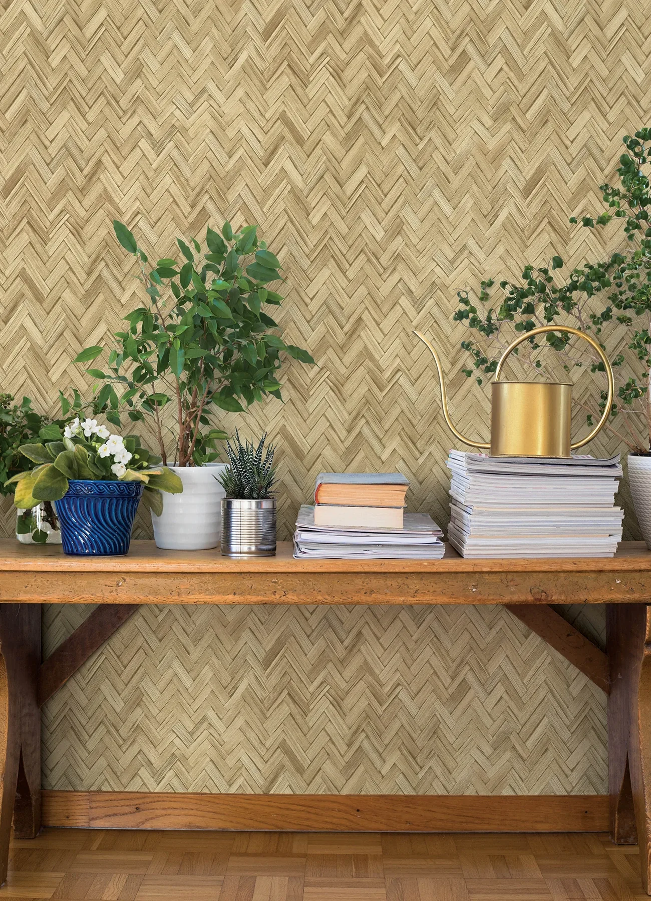 A-Street Prints Ellery Wheat Herringbone Wallpaper - SKU 4202-410334