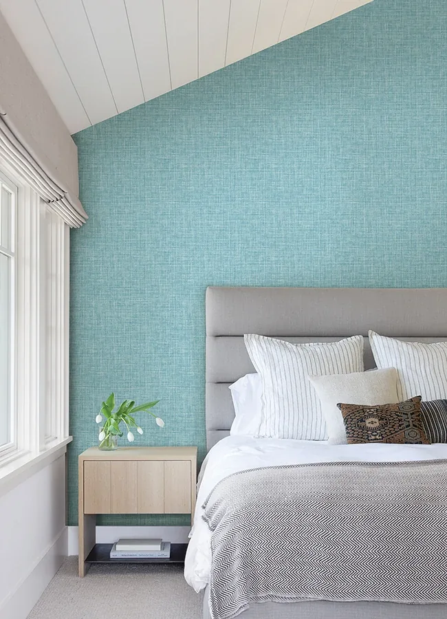 A-Street Prints Emerson Aqua Linen Wallpaper - SKU 4046-26352