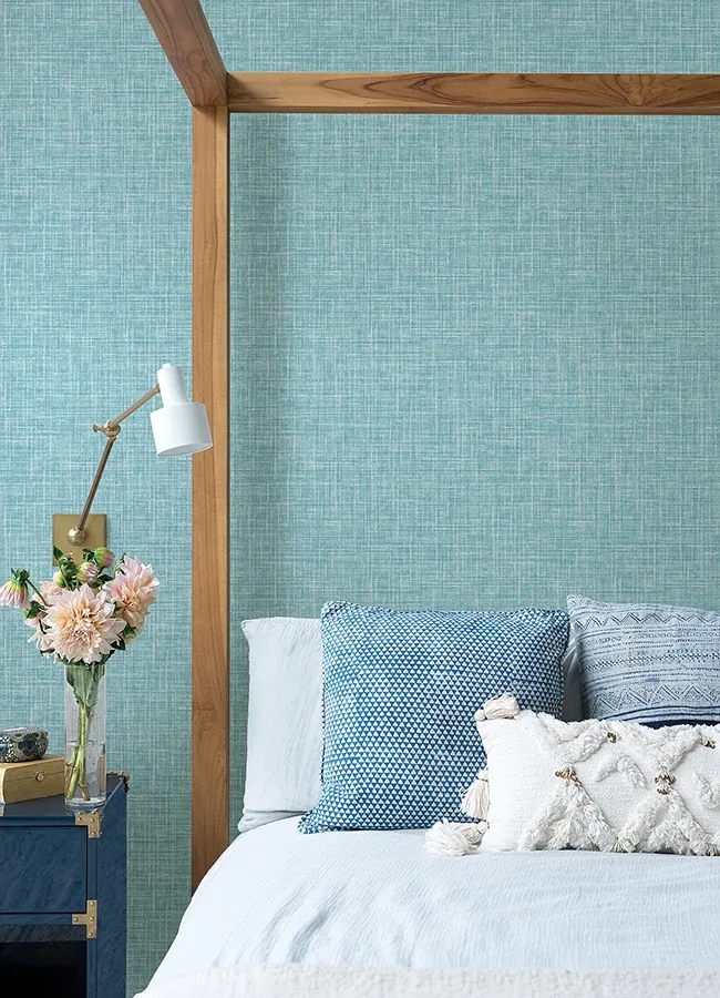 A-Street Prints Emerson Aqua Linen Wallpaper - SKU 4046-26352