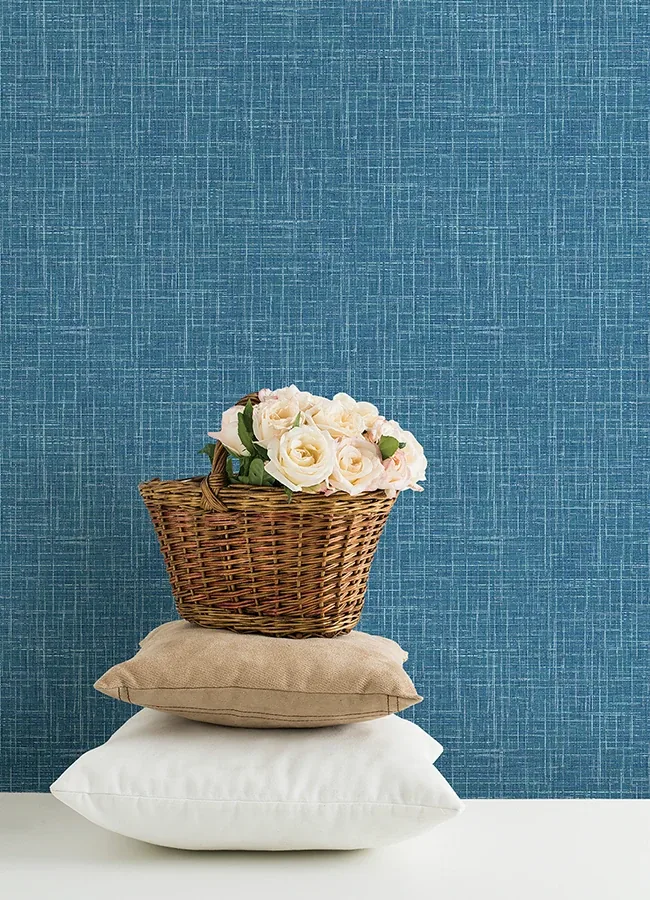A-Street Prints Emerson Blue Linen Wallpaper - SKU 4046-26351