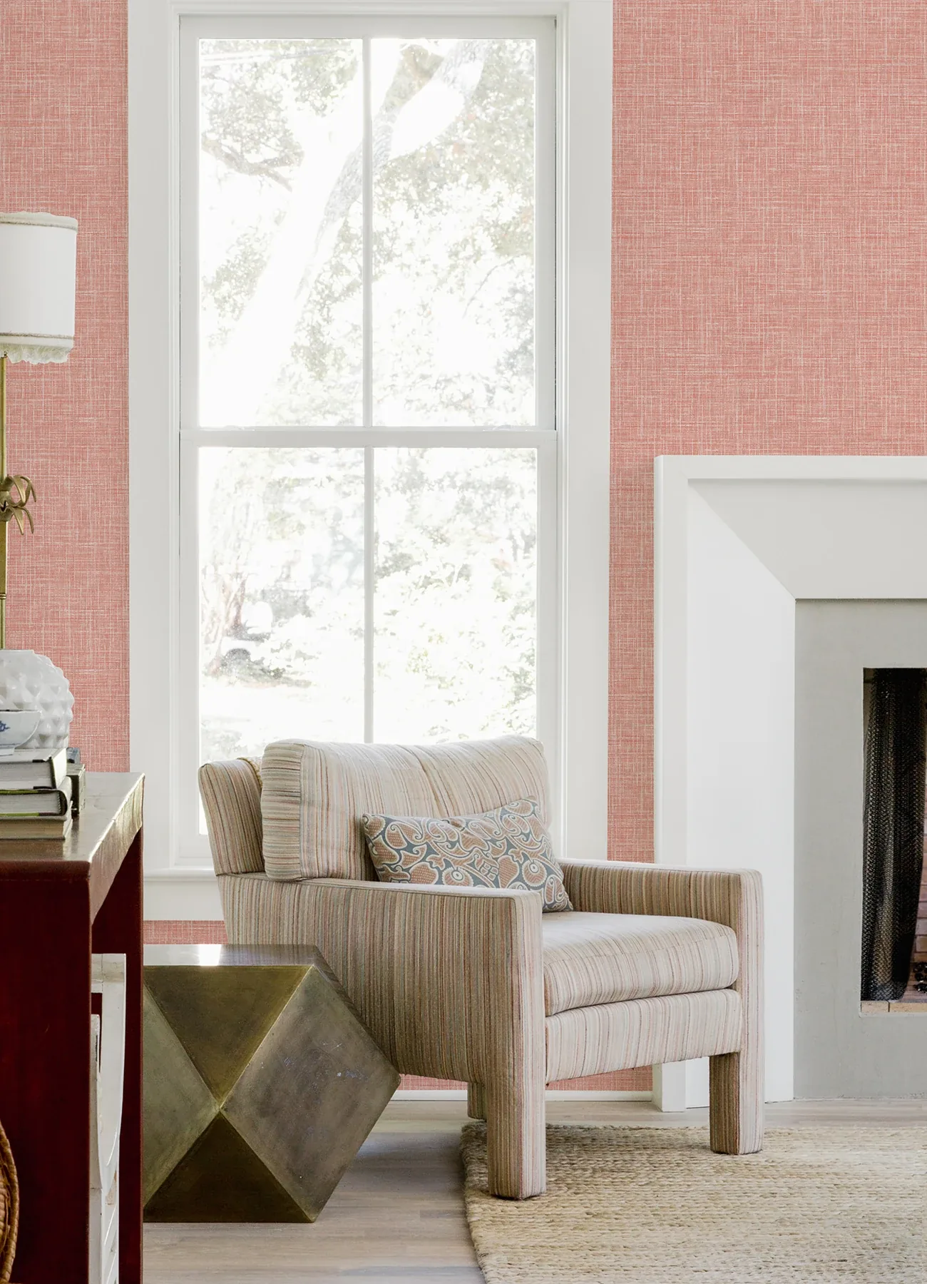 A-Street Prints Emerson Coral Faux Linen Wallpaper - SKU 4081-26355
