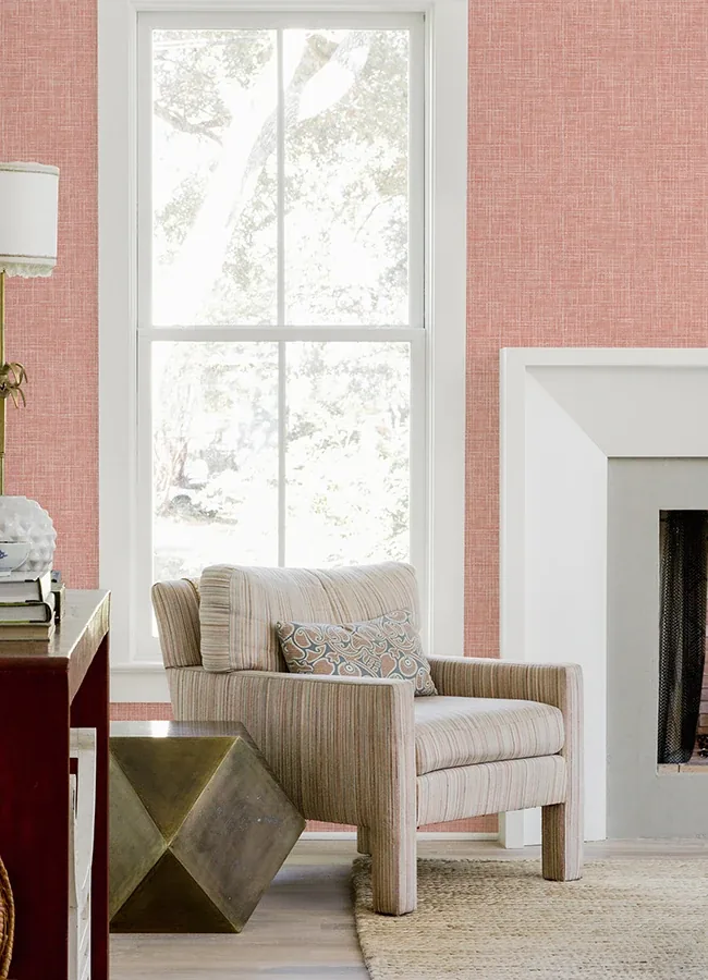 A-Street Prints Emerson Coral Linen Wallpaper - SKU 4046-26355
