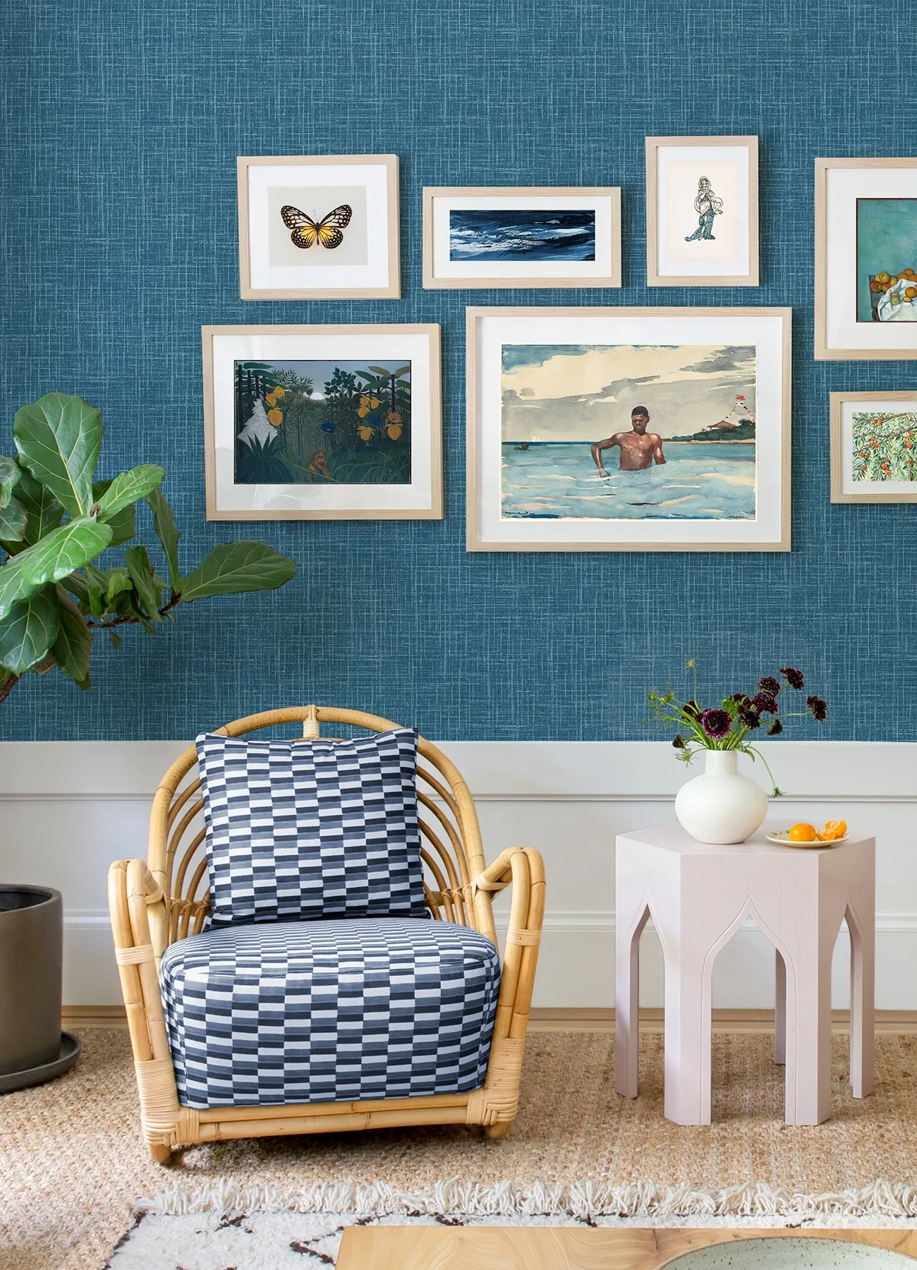 A-Street Prints Emerson Teal Faux Linen Wallpaper - SKU 4081-26351