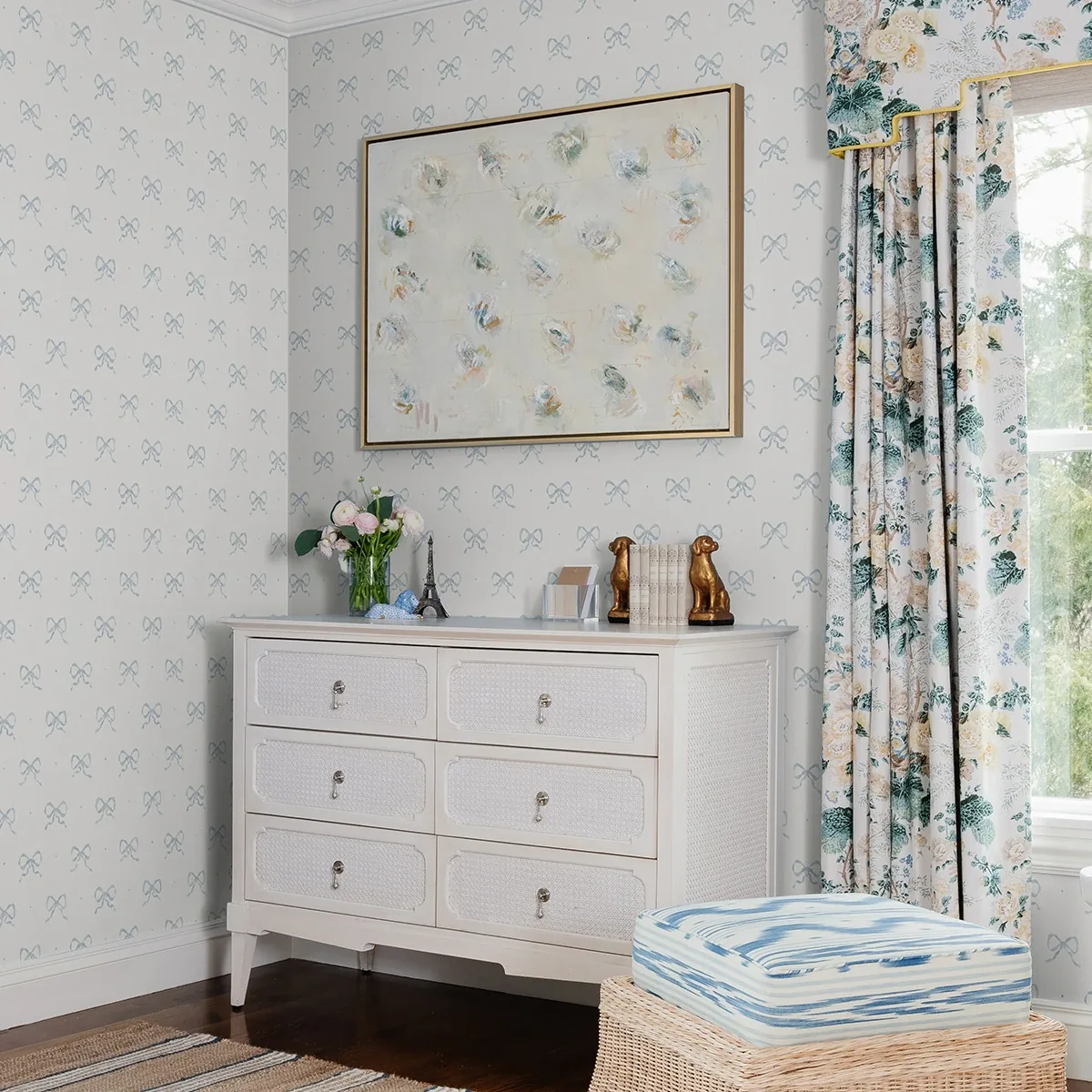 A-Street Prints Emma Blue Heather Large Bow Wallpaper - SKU AST4356