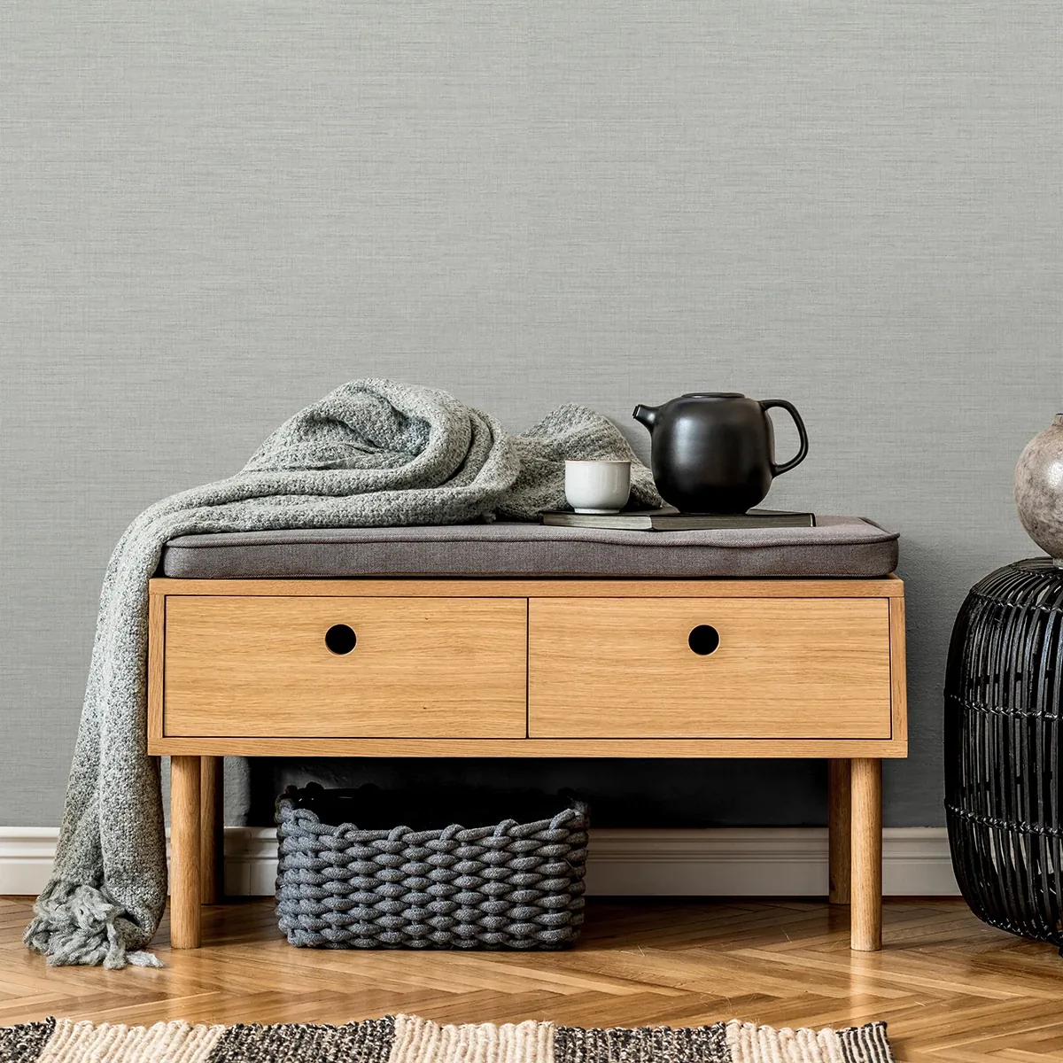 A-Street Prints Essence Light Grey Linen Texture Wallpaper - SKU 2829-82061
