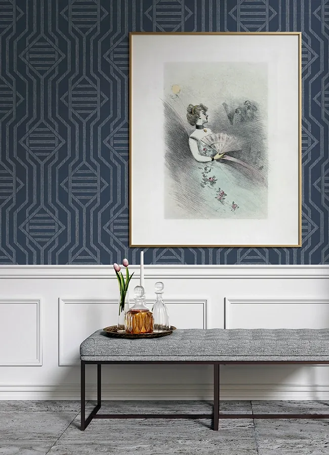 A-Street Prints Essex Navy Geometric Wallpaper - SKU 4147-27402