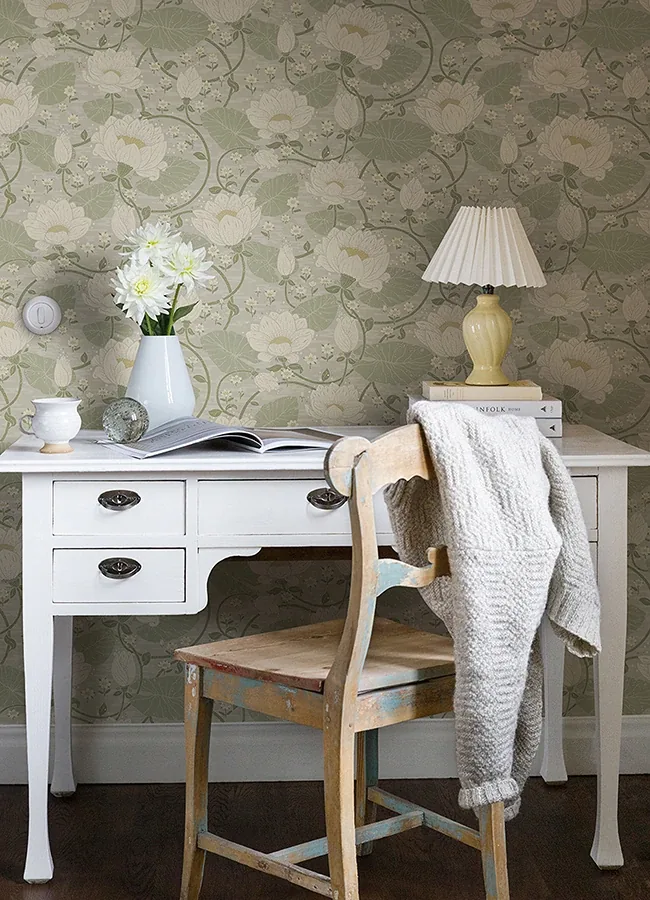 A-Street Prints Eva Light Grey Lotus Dreams Wallpaper - SKU 4080-83124