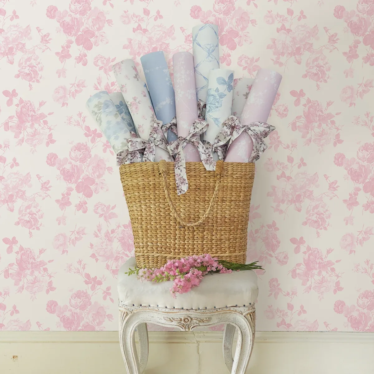 A-Street Prints Everblooming Rosettes Pink Jam Cabbage Rose Bouquets Wallpaper - SKU AST4101