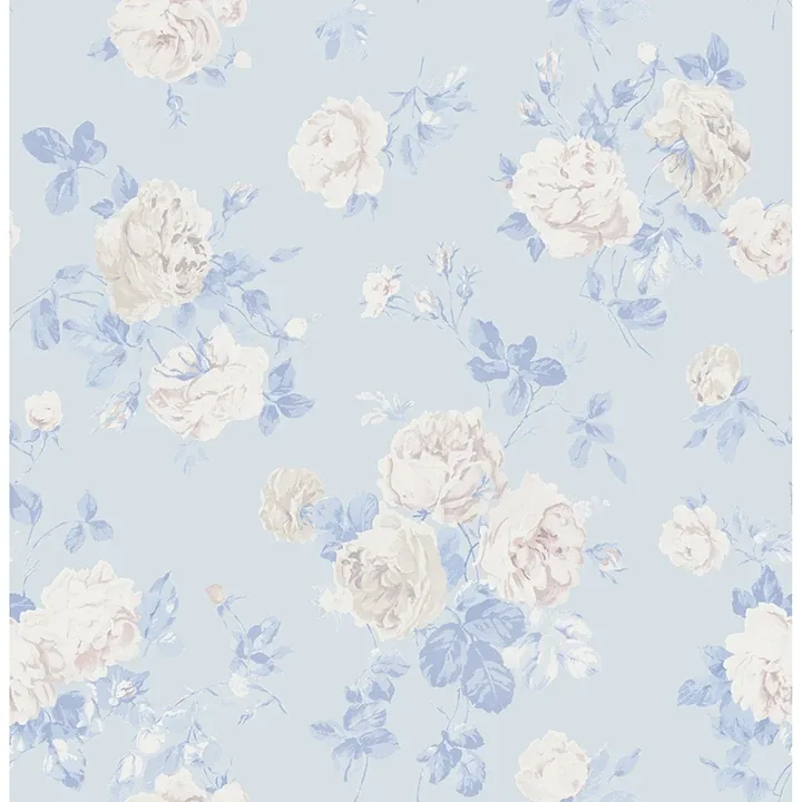 AST6492 | Everblooming Rosettes Whisper Blue Cabbage Rose Bouquets Wallpaper