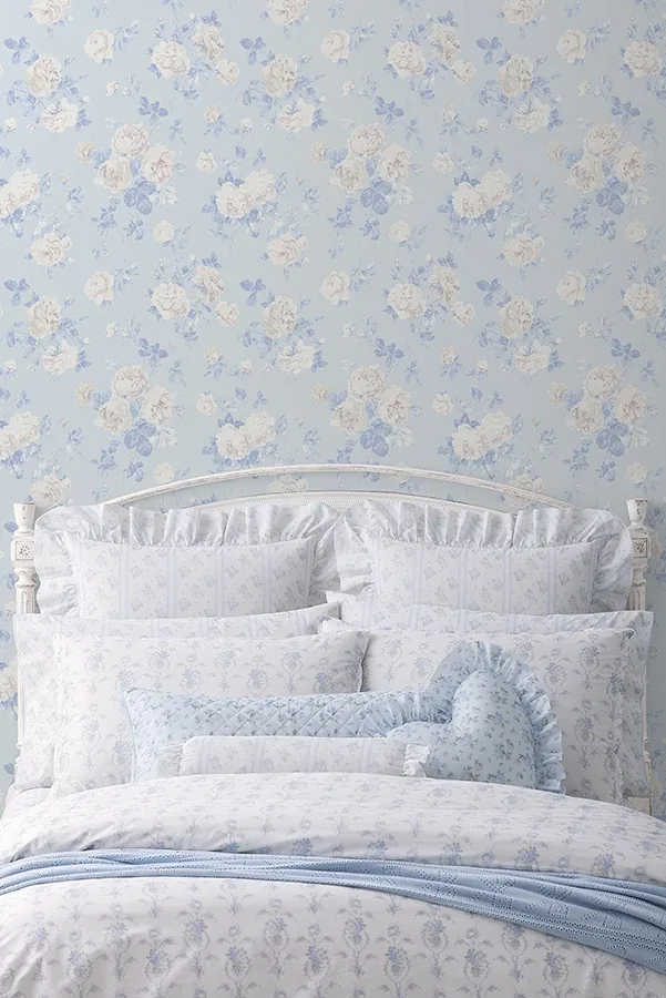 A-Street Prints Everblooming Rosettes Whisper Blue Cabbage Rose Bouquets Wallpaper - SKU AST6492