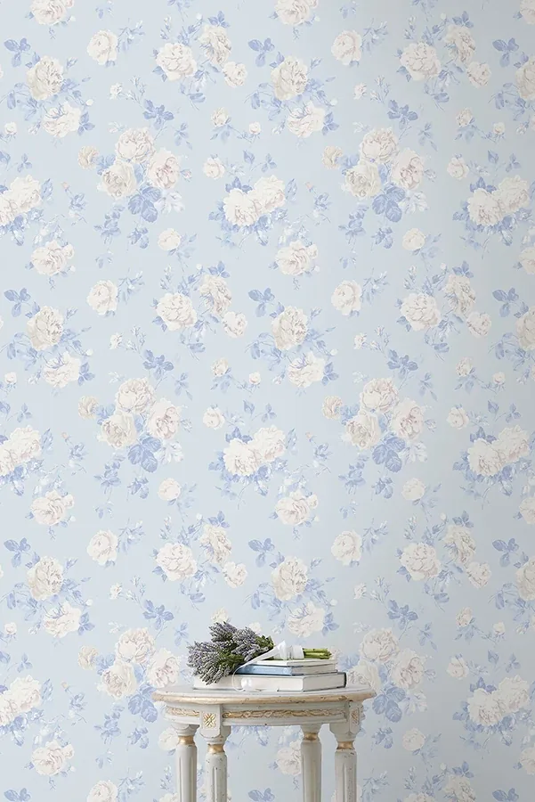 A-Street Prints Everblooming Rosettes Whisper Blue Cabbage Rose Bouquets Wallpaper - SKU AST6492