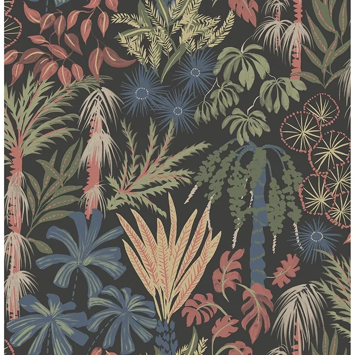 A-Street Prints Everglades Black Botanical Wallpaper - SKU 4172-27483