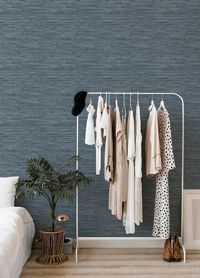 A-Street Prints Exhale Indigo Woven Faux Grasscloth Wallpaper - SKU 4147-27260