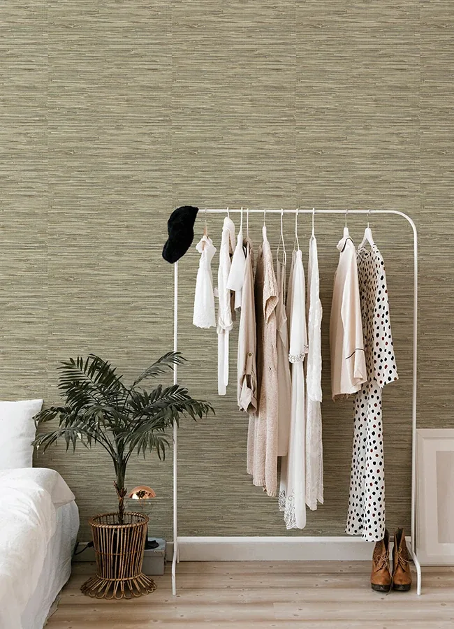 A-Street Prints Exhale Olive Woven Faux Grasscloth Wallpaper - SKU 4147-27262