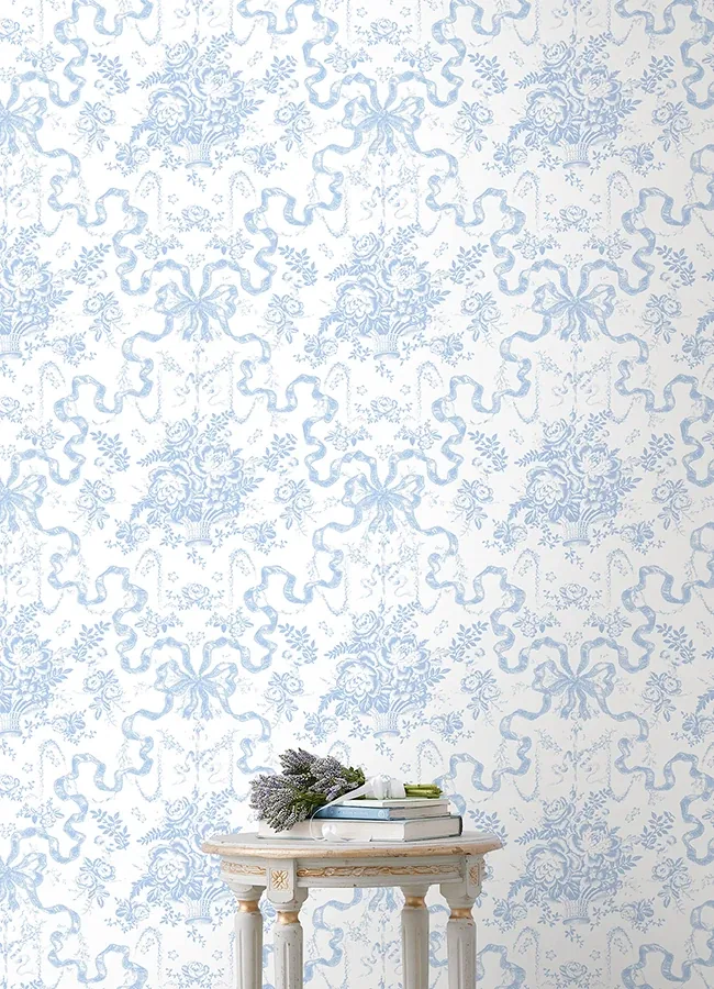 A-Street Prints Fairytale Blissful Blue Toile Wallpaper - SKU AST6272