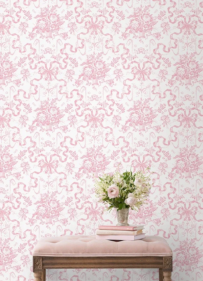 A-Street Prints Fairytale Peony Pink Toile Wallpaper - SKU AST6271