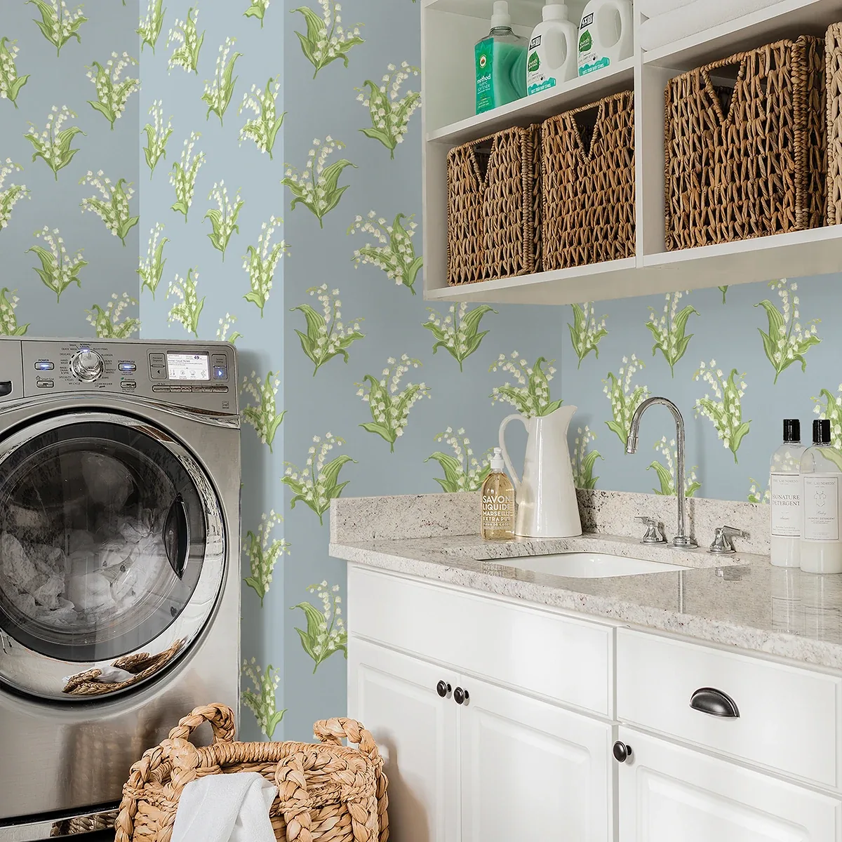 A-Street Prints Farmington Blue Heather Lily of the Valley Wallpaper - SKU AST4339