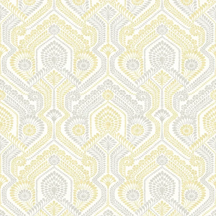 4074-26615 | Fernback Yellow Ornate Botanical Wallpaper