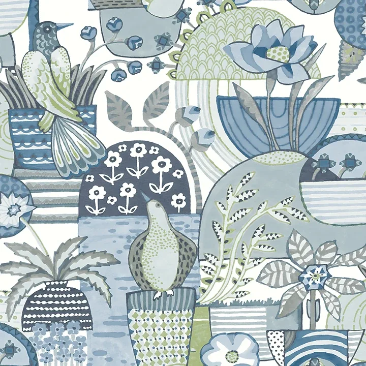 A-Street Prints Fika Blue Blissful Birds & Blooms Wallpaper - SKU 4066-26555