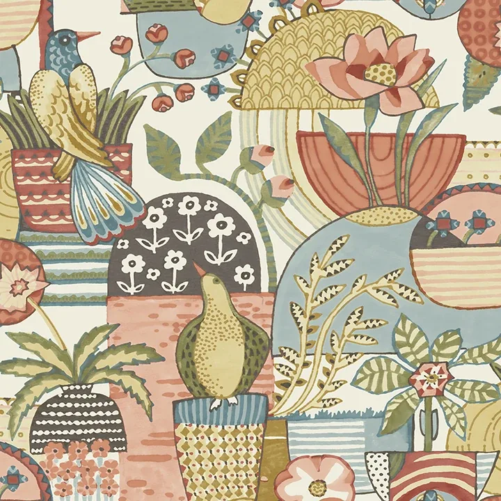 4066-26556 | Fika Mustard Blissful Birds & Blooms Wallpaper