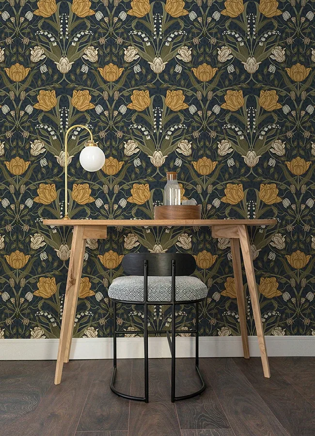 A-Street Prints Filippa Navy Tulip Wallpaper - SKU 4080-44106