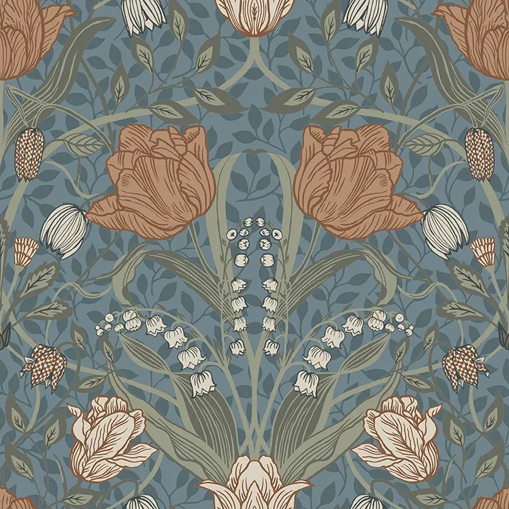 A-Street Prints Fillippa Blue Tulip Wallpaper - SKU 4080-33009