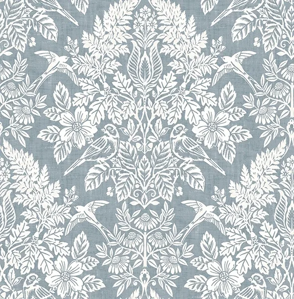 4173-27623 | Finch Light Blue Woodland Damask Wallpaper