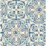 A-Street Prints Florentine Blue Faux Tile Wallpaper - SKU 2922-24046