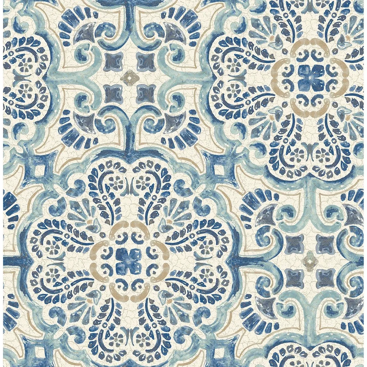 A-Street Prints Florentine Blue Faux Tile Wallpaper - SKU 2922-24046